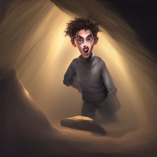 Cole's face contorts in fear as he realizes that he needs to hurry out of the cave before he is sealed in forever.